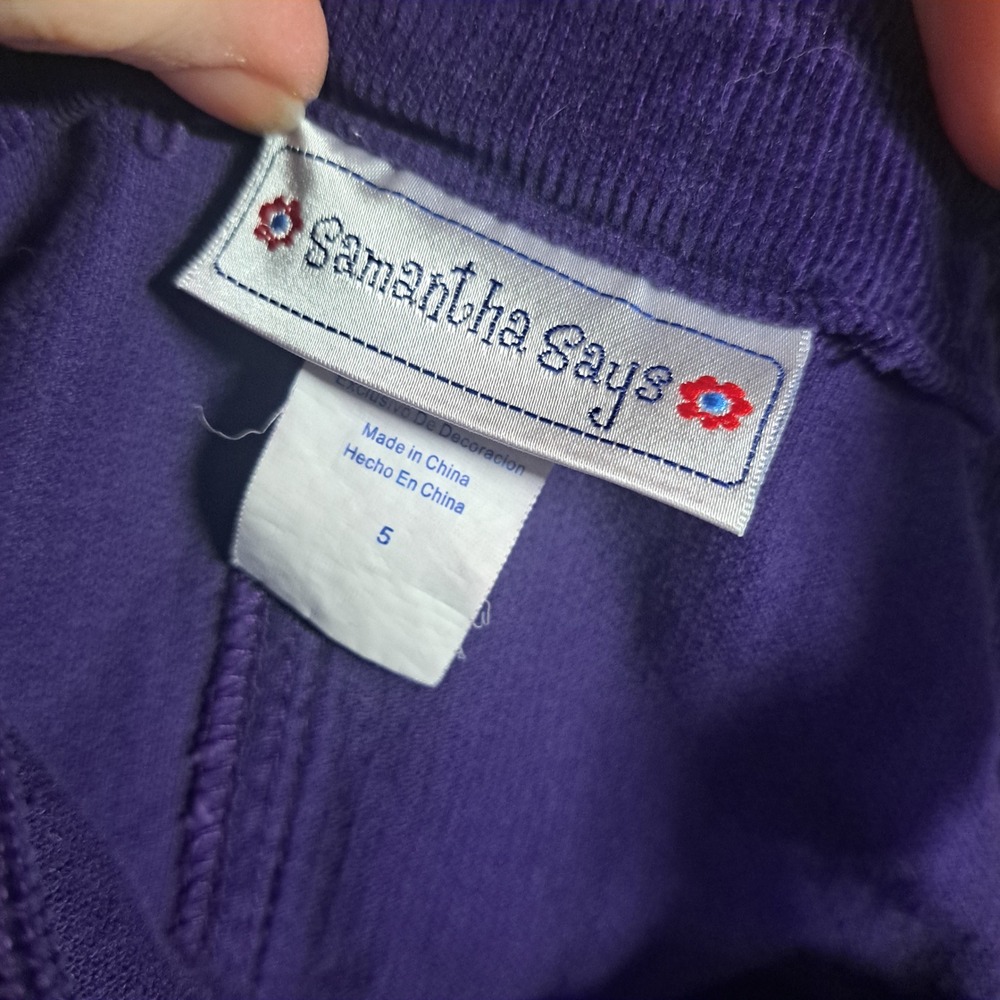 Samantha Says Girls Purple Corduroy Floral Embroidered Jumper Dress 5 Boho Retro - Picture 2 of 7